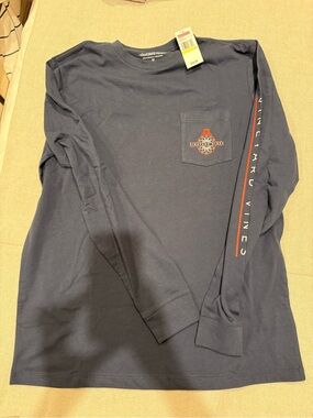 NWT Vineyard Vines Boys Medium Basketball Long Sleeve Pocket Tee Blue